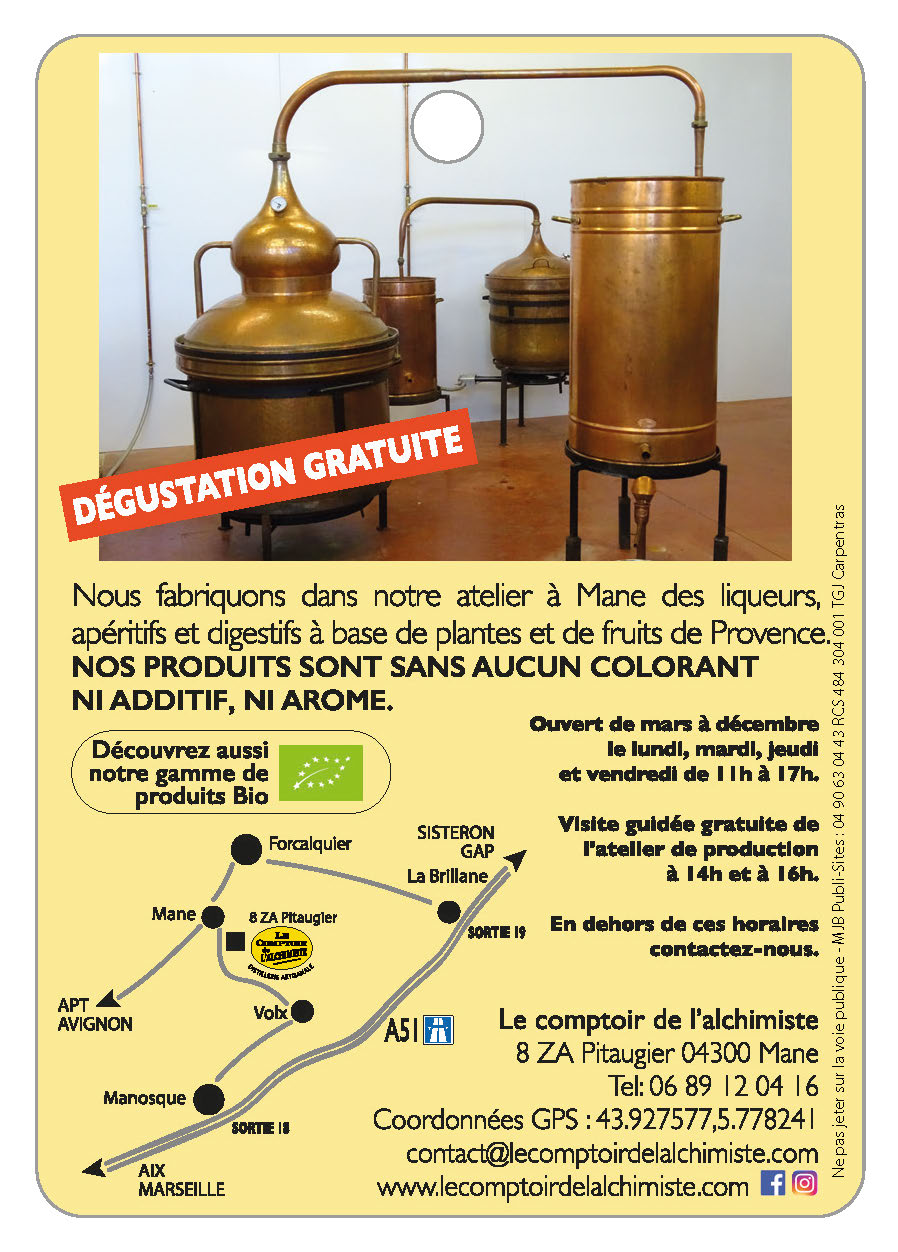 Distillerie Artisanale de Mane, Le comptoir de l'Alchimiste